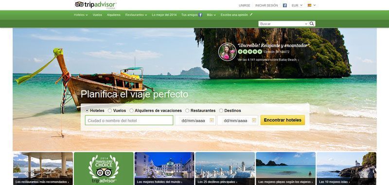 Página inicial de Tripadvisor