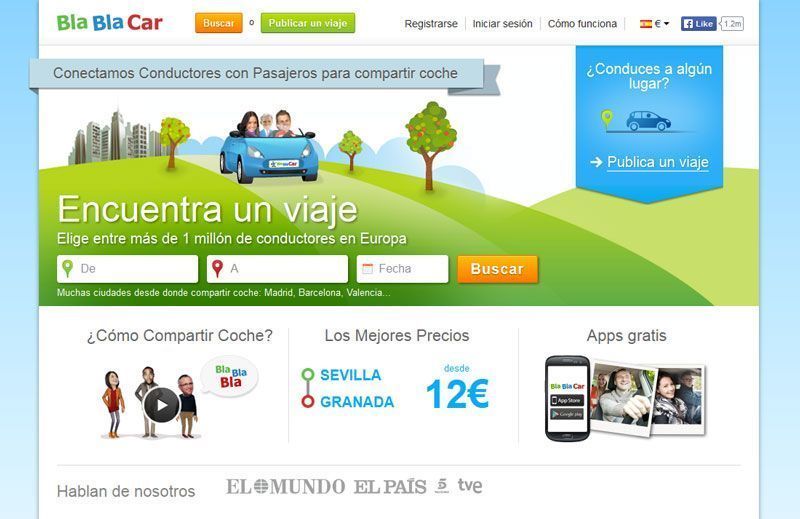 Página principal de BlaBlaCar