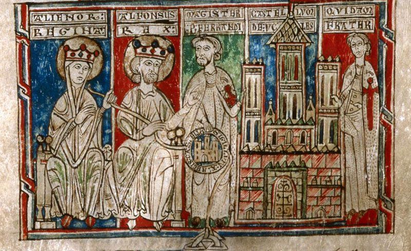 Miniatura del rey Alfonso VIII de Castilla y la reina Leonor de Plantajenet en el 'Tumbo menor de Castilla'