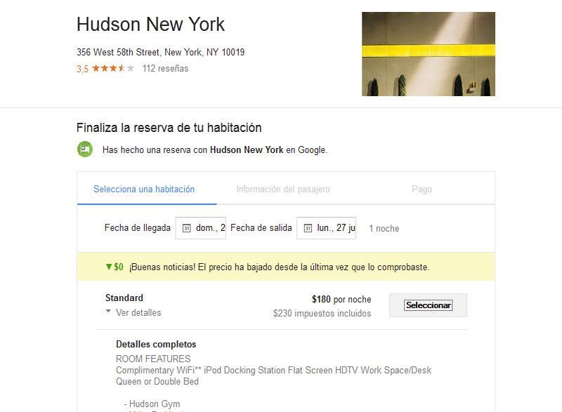 Reservas de habitaciones de hotel con Google