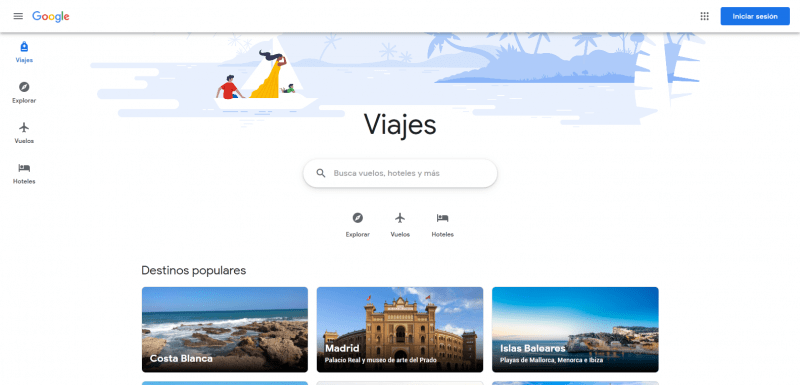 Página principal de Google Viajes